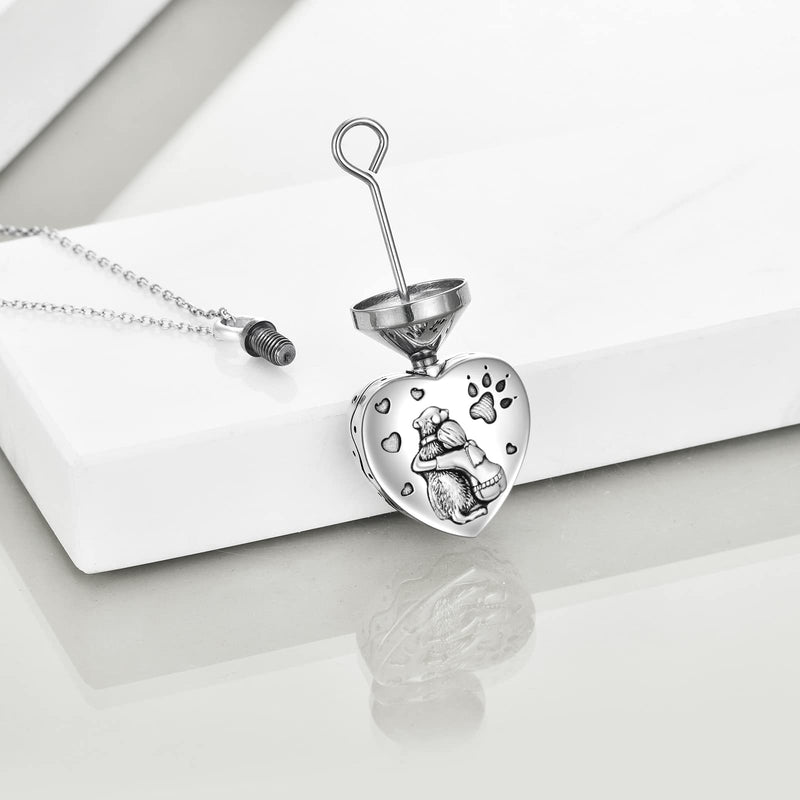 POTOPYY Sterling Silver Dog Urn Necklace for Ashes, Dog Memorial Keepsake Cremation w/Funnel Filler Memorial Jewelry Gifts for Women Girls - PawsPlanet Australia