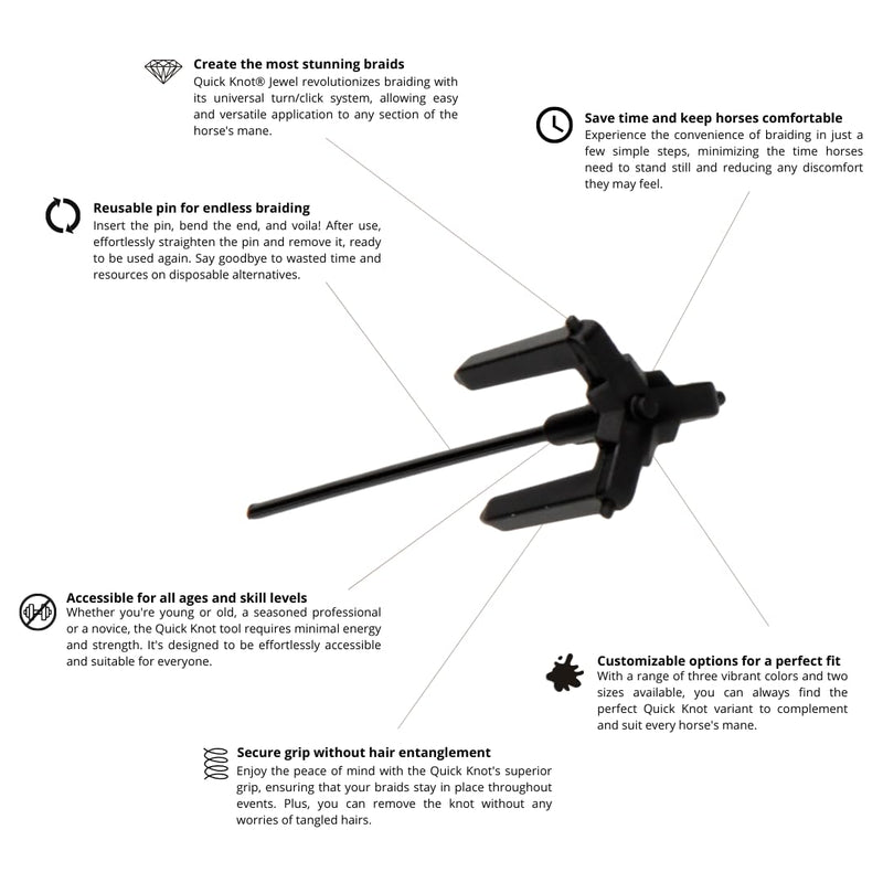 Quick Knot® Deluxe | Mane clip for horses | Suitable for horses and ponies | Reusable (Standard, Black) Standard - PawsPlanet Australia