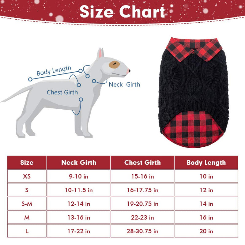 [Australia] - Warm Dog Sweater Winter Clothes - Plaid Patchwork Pet Doggy Knitted Sweaters Comfortable Coats for Cold Weather, Fit for Small Medium Large Dogs X-Small Black 