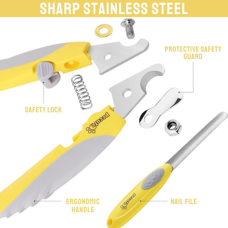 pecute Dog Nail Clippers with Claw File Professional Set, Sharp Dog Nail Trimmer Stainless Steel with Safety Guards — Avoid Over Cutting for Medium to Large Dog Breeds (Yellow+Grey) Yellow+Grey - PawsPlanet Australia