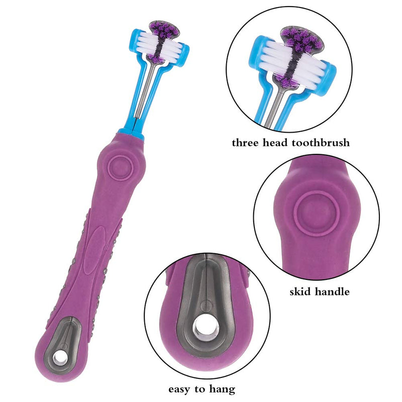 tonyg-p 3-Sided Dog Toothbrush with Silicone Finger Toothbrush, Pet Toothbrush Addition Bad Breath Tartar Teeth Care for Small to Large Dogs Cats Cleaning Mouth (Orange, Purple, Blue) - PawsPlanet Australia
