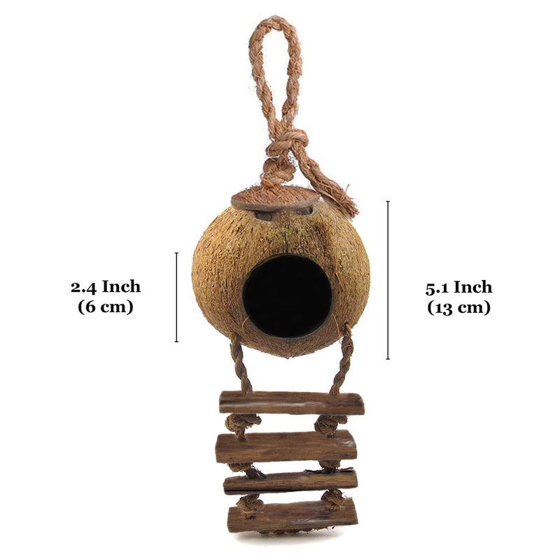 SunGrow Leopard Gecko Coconut Husk Hut with Ladder, 5” Diameter, 2.5” Shell Opening, Cave Habitat with Hanging Loop, 1 Pc per Pack - PawsPlanet Australia