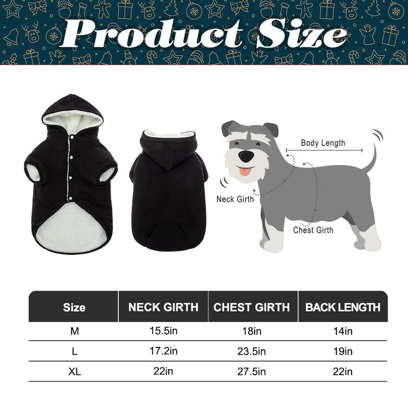 [Australia] - Warm Fleece Dog Hoodie Pet Winter Coat - Cute Sport Style Dog Sweater with Paw Design, Soft Pet Jacket, Cold Weather Clothes for Small Medium Large Dogs M: Neck Girth 15.50in, Chest Girth 18in Black 