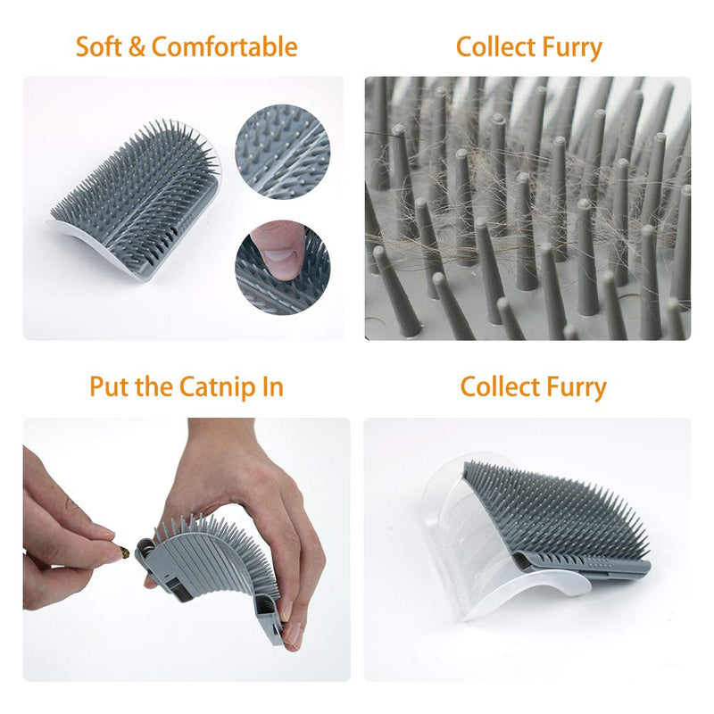 LMTIC Cat Self Groomer, Wall Corner Massage Comb,Cat Corner Groomer Brush with Catnip,Perfect Massager Tool for Cats with Long and Short Fur 4 PACK Grey - PawsPlanet Australia