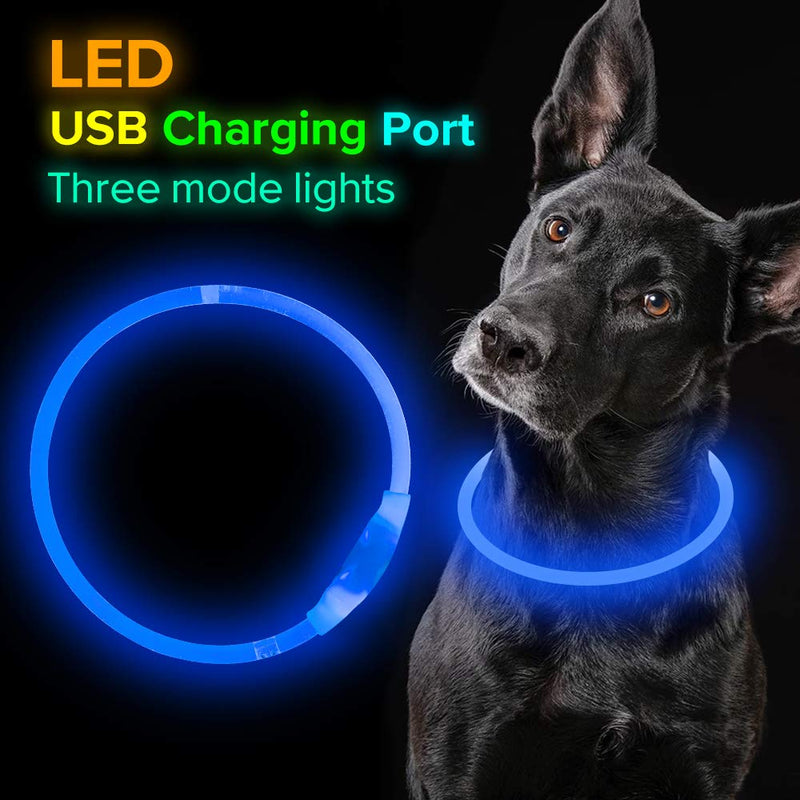 [Australia] - BSEEN LED Dog Collar, USB Rechargeable, Glowing Pet Dog Collar for Night Safety, Fashion Light up Collar for Small Medium Large dogs Blue 