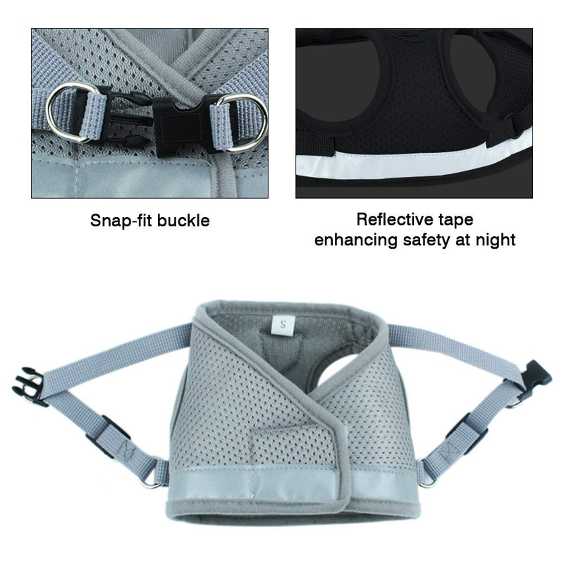 FREESOO Puppy Harness and Lead Sets Small Dog Cat Pet Breathable Mesh Chest Strap for Outdoor Training Walking XS Grey/Polyester - PawsPlanet Australia