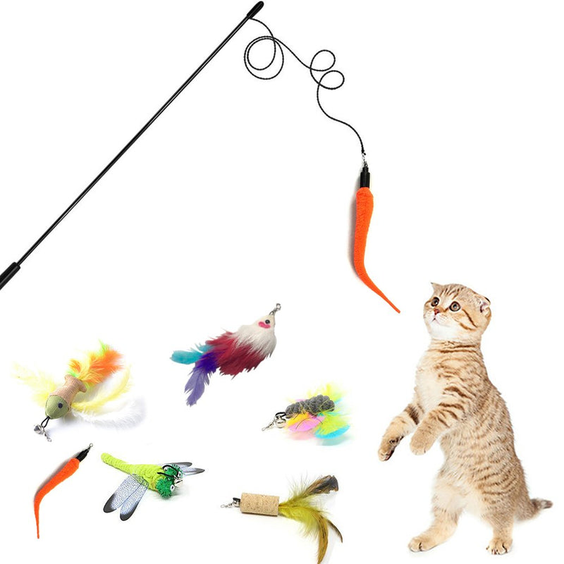 YINVA 9 Refills Cat feather toy Catnip Toys Interactive Train Best Teaser Mouse Butterfly Bird Dragonfly Catcher for Indoor Cats Kitten - PawsPlanet Australia