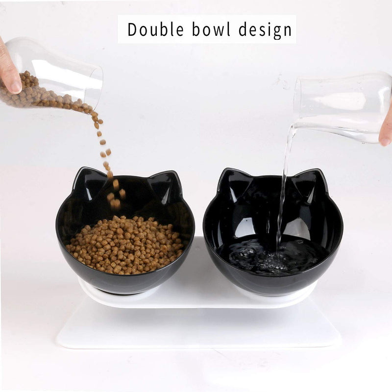Cat Bowls Legendog-Double Cat Bowl with Stand Cat Feeding Bowls With 15 ° Inclined Kitten Bowls Cat Food Bowl Black - PawsPlanet Australia