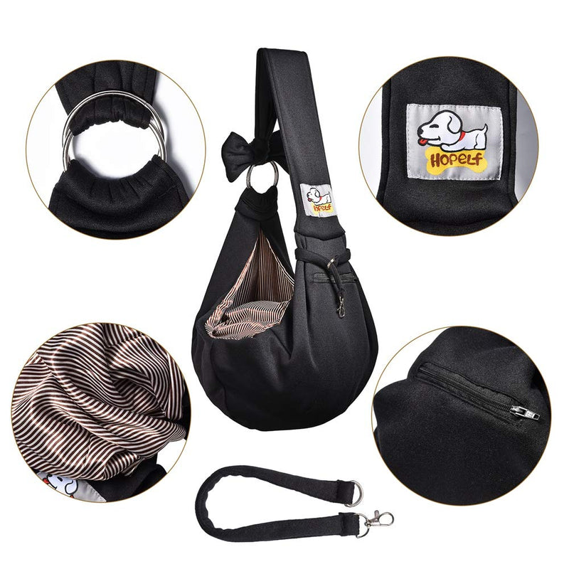 [Australia] - HOPELF Pet Dogs Sling Carrier with Pocket Hands Free Reversible Puppy Outdoor Travel Bag Purse Black Adjustable 