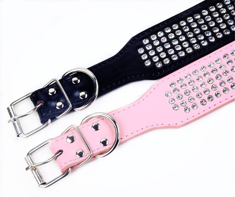 [Australia] - BTDCFY Rhinestones Dog Collars-2" Wide Crystal Diamonds Studded PU Leather 5 Rows Sparkly Crystal Studded Collar for Medium and Large Dog XXS(neck:13"-16") Rose Red 