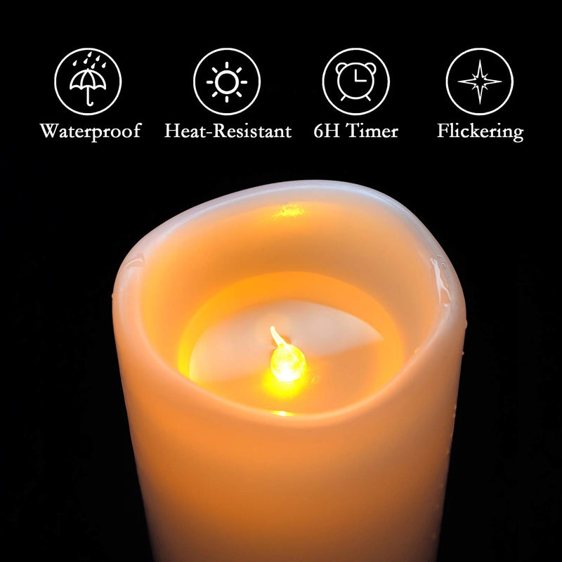 Amagic 10” x 4” Outdoor Waterproof Candles, Battery Operated Large Flameless Candles with Timer, Won’t melt, Long-Lasting, Ivory White, Set of 2 10"X4" - PawsPlanet Australia