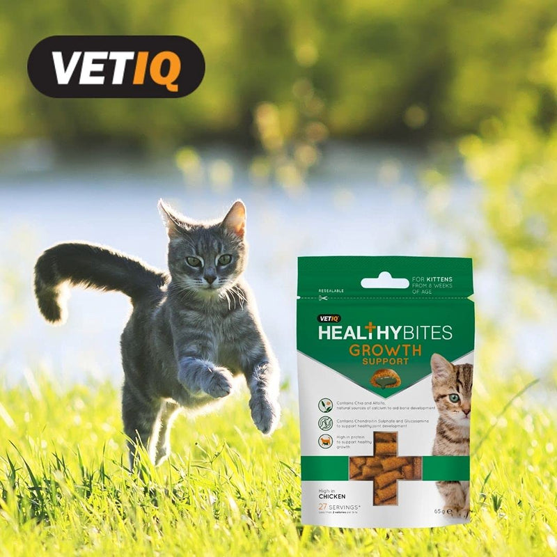 VetIQ HealthyBites Growth Support Cat Treats, 8x 65g, Kitten Supplements High In Protein, Pet Remedy w/ Chia & Alfalfa For Bone Development, No Artificial Ingredients, Benefits For Cat & Kitten Health - PawsPlanet Australia