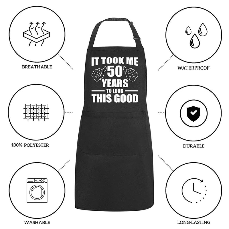 POTALKFREE 50th Birthday Gifts for Women Men, Funny Chef Aprons with Pockets Took Me 50 Years Black - PawsPlanet Australia