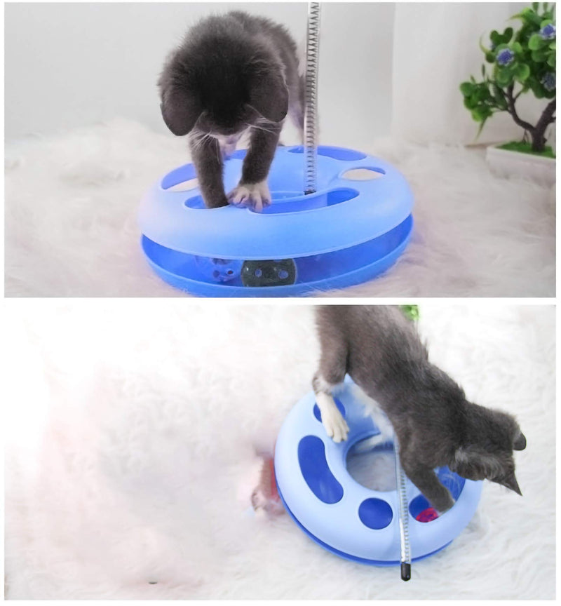 Assic Interactive Cat Toys - Rotating Mouse & Ball Exercise Kitten Toy,Funny Cat Teaser Toys for Indoor Cats,Pet Cat Spring Toy with Moving Balls Catch Exercise blue - PawsPlanet Australia