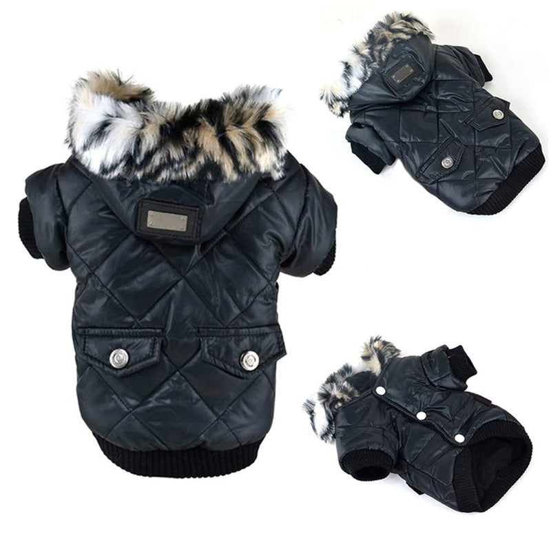 Balai Small Dog Faux Hoodie Thick Jacket Pet Puppy Waterproof Warm Coat Clothes for Small Breed Dog Like Chihuahua (X-Large, Black) - PawsPlanet Australia