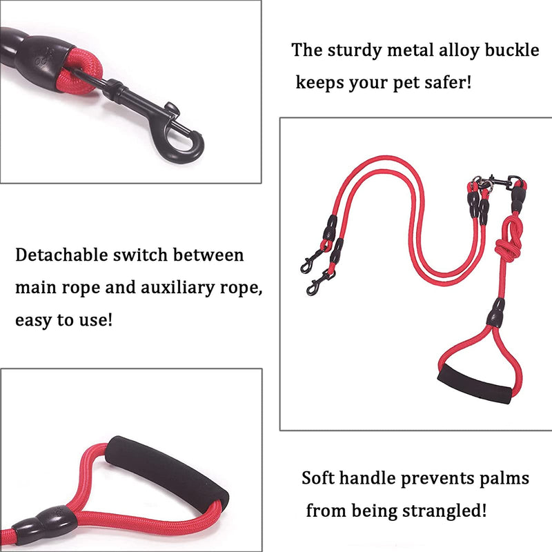 Dog training leash, dog training leash, adjustable, double dog leash, polyester, double leash, adjustable for small, medium-sized, walking, training and large dogs (red) - PawsPlanet Australia