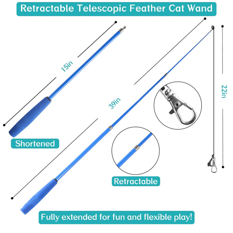 SYEENIFY Cat Feather Toys, 12 Packs Retractable Cat Wand Toy, 10 Cat Teaser Refill with Bell for Cat Kitten - PawsPlanet Australia
