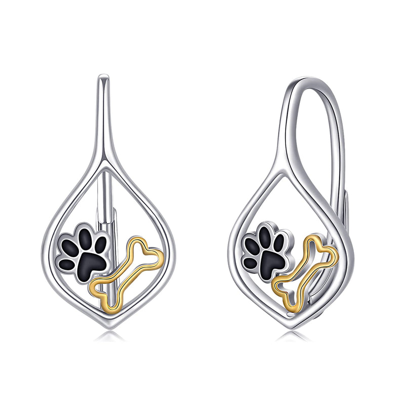 Dog Paw Print Earrings for Women 925 Sterling Silver Dog Bone Earrings Animal Dog Pet Drop Dangle Leverback Earrings Cat Dog Paw Print Jewelry for Women Girls - PawsPlanet Australia