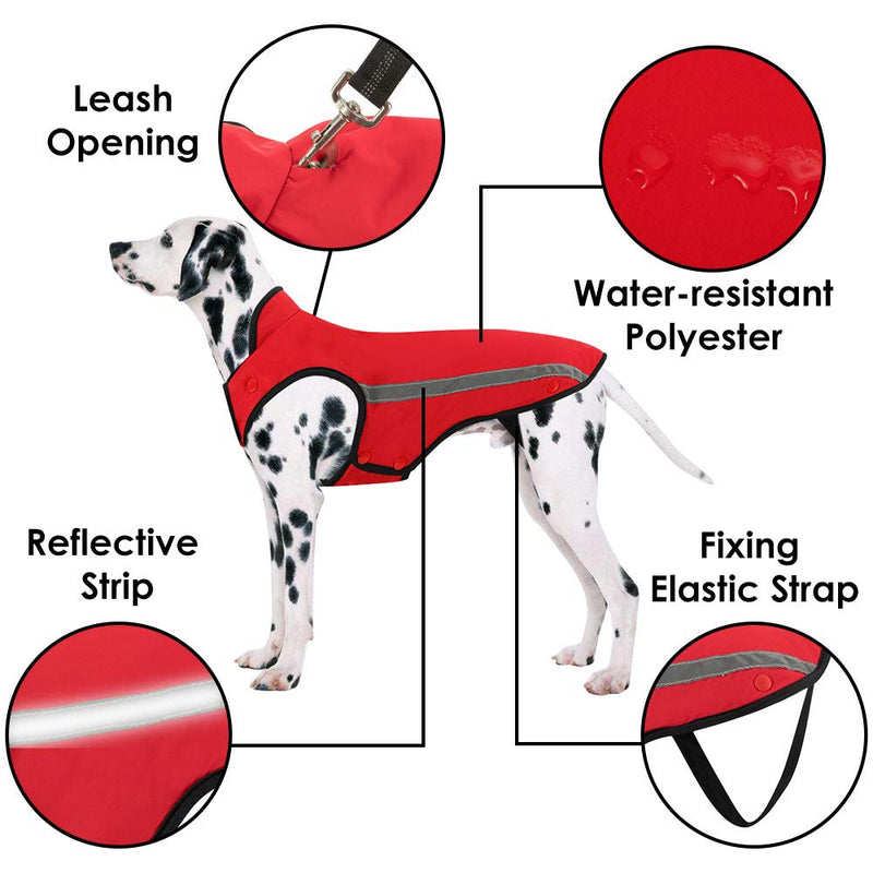 [Australia] - SlowTon Dog Jacket, Winter Dog Coat Waterproof Windproof Warm Adjustable Pet Vest Reflective Snowsuit Detachable Flannel Lined Jackets Cold Weather Clothes for Small Medium Large Dogs L(Chest:24-27.7", Neck:22-23.2", Back:22.4") Red 