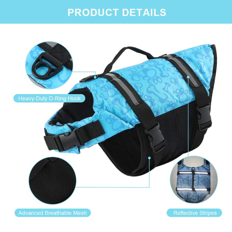 EMUST Dog Life Jackets, Reflective & Adjustable Preserver Vest with Enhanced Buoyancy & Rescue Handle for Swimming XX-Small Blue - PawsPlanet Australia