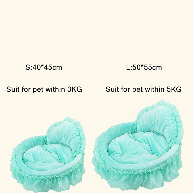 WYSBAOSHU Cute Princess Pet Bed Bow-TIE Lace Cat Dog Bed (S, Green) S - PawsPlanet Australia