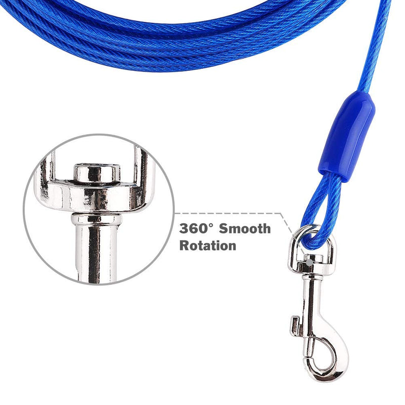 Petbobi 20 ft/ 30 ft Tie Out Cable for Dog with Durable Spring and Metal Swivel Hooks for Outdoor, Yard and Camping, Rust- Proof Training Tether for Small to Medium Dogs Up to 35/ 120 Pounds, Blue 20ft / 35lbs - PawsPlanet Australia