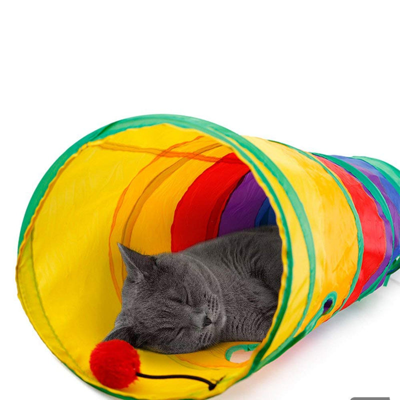 Aiky Cat Tunnel, Cat Tunnels for Indoor Cats, Long Tube Cat Toys, Collapsible Kitty Tunnel Bored Cat Pet Toys with Toy Ball, 2 Peek Hole for Cat, Puppy, Kitten, Rabbit - PawsPlanet Australia