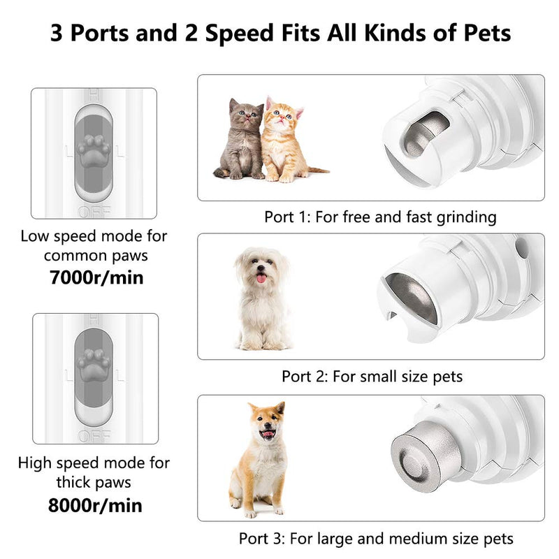 [Australia] - Intsun Professional Dog Nail Grinder, Electric Pet Nail Grinder Cat & Dog Nail Trimmer for Small, Medium and Large Claw Painless Care, Low Noise 2-Speed Control White 