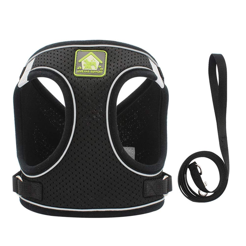 FEimaX Dog Harness and Leash Set, No-Pull Breathable Soft Mesh Puppy Vest Harness Reflective Adjustable Pet Harnesses for Small Medium Dogs and Cats - Outdoor Easy Control for Walking XS (Chest 10.2-11.4'') Black - PawsPlanet Australia