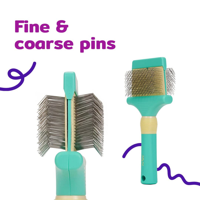 GROOMERSPRO Jelly Pet Double Sided Slicker Brush, Longer Pins, Flexible Head, Fine/Coarse Sides, Removes Unwanted Tangles, Made in USA, Large, Teal - PawsPlanet Australia