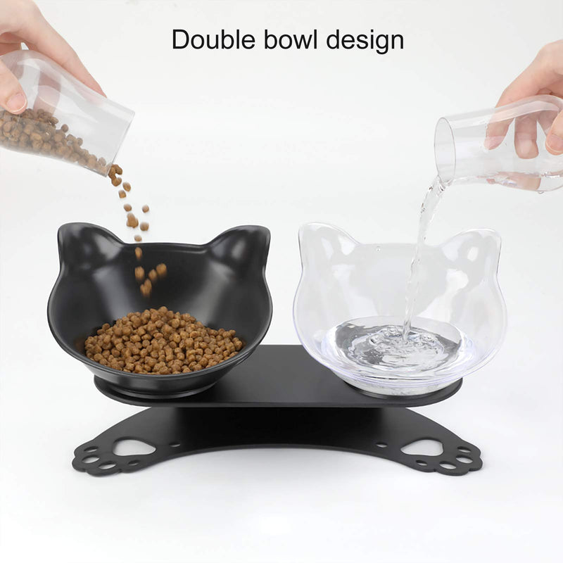 Legendog Raised Cat Bowls , 15°Tilted Anti-Slip Transparent and Black Cat Food Water Bowl , Double Cat Bowl with Stand , Detachable Pet Feeding Bow Easy to Clean for Cats and Small Dogs (Black) - PawsPlanet Australia