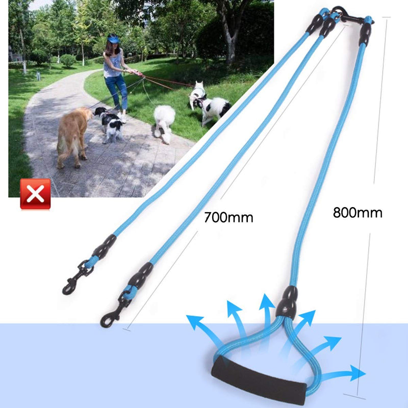 WALLFIRE Dog Training Lead, Heavy Duty Sturdy Nylon Pet Walking Coupler Lead Braided Rope Dog Leash for Large, Medium and Small Dogs (Color : Blue, Size : 2 way) - PawsPlanet Australia