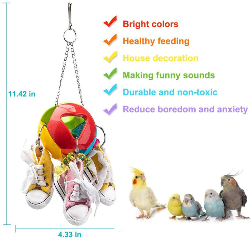 Wonninek Chewing Toy For Bird Mini Canvas Shoes Hole Ball Parrot Toy Bird Parakeet Hanging Pet Cage Decoration for Parakeets, Cockatiels, Finches, Budgie - PawsPlanet Australia