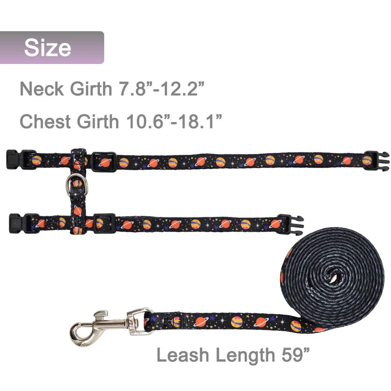 Cat Harness and Leash Set for Outdoor Walking Escape Proof Adjustable Soft Safety Strap with Galaxy Element Design Black Colorful Galaxy - PawsPlanet Australia