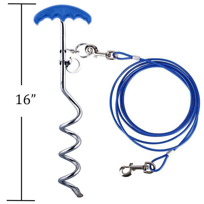 [Australia] - Dog Yard Leash and Stake Reflective Tie-Out Cable and Stake for Outside,Medium to Large Dogs 16ft Cable, 16" Stake Blue 