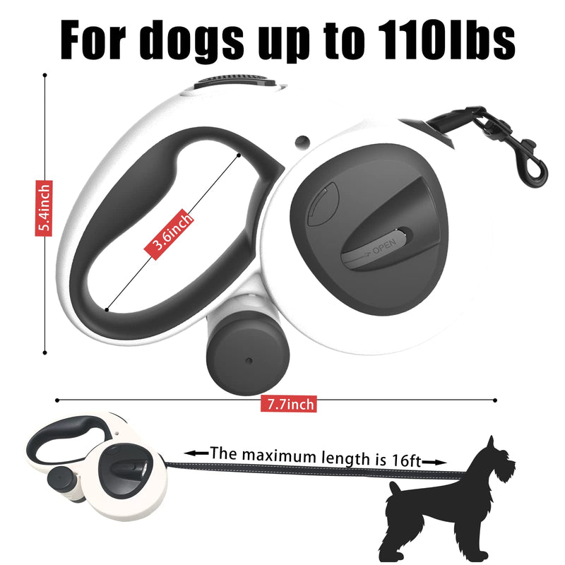 HCY&WLD Upgrade 4-in-1 Retractable Dog Leash with LED Light, 16ft Strong Walking Dog Leash with Anti-Slip Handle for Dogs up to 110 lbs, 360° Tangle-Free Double-Sided Reflective Leash, One-Hand Brake - PawsPlanet Australia