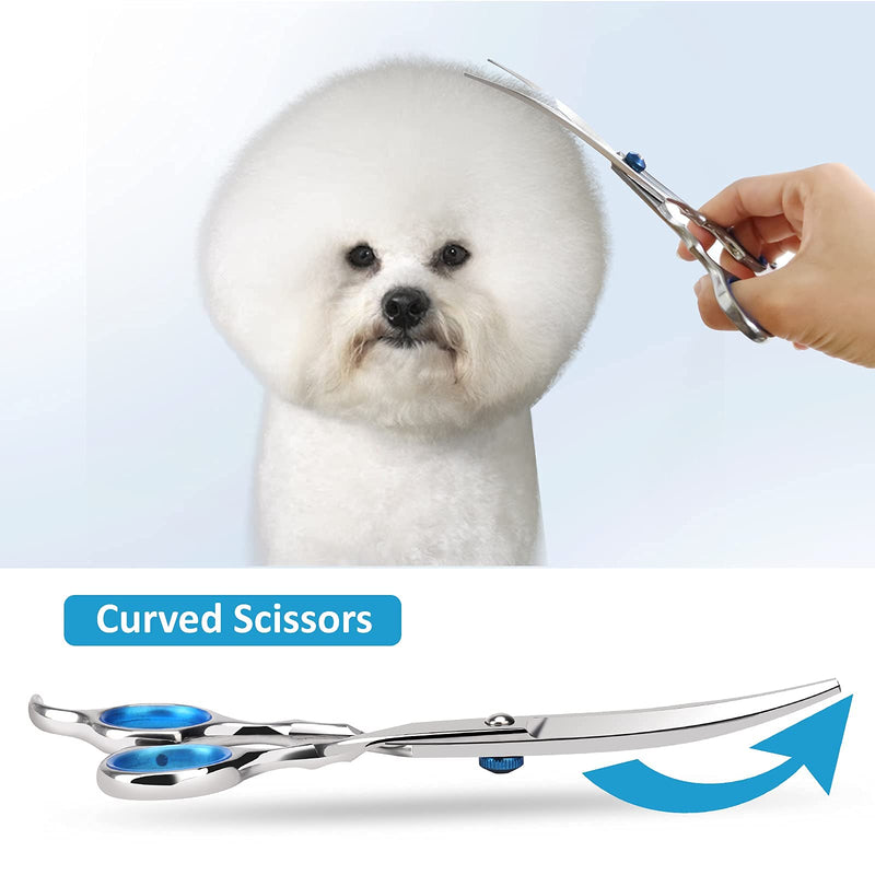 HomdMarket Dog Grooming Scissors Thinning Scissors for Dogs，Stainless Steel Dog Scissors for Full Body, Face, Nose, Ear and Paw 5-Piece Silver - PawsPlanet Australia
