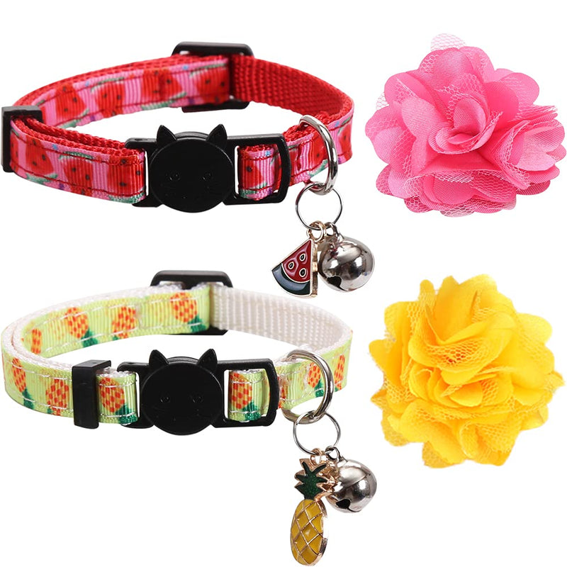 4 Pack/Set Cat Collar Breakaway with Flower and Bell for Kitty Adjustable Safety Fruit Summer - PawsPlanet Australia