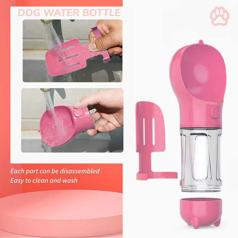 [Australia] - Water Bottle for Dog , Pet Dog Water Bottle Portable Dogs Water Bottles with Poop Shovel and Garbage Bag for Walking, Hiking, Leak Proof Travel Dog Water Dispenser Bottle Bowl Capacity 300ml (pink) 