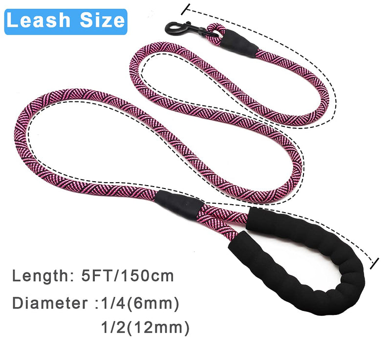 Mycicy 2 Pack 5 FT Small Dog Leads with Comfortable Padded Handle, Climbing Rope Dog Leads Leash for Small Puppy Dogs, Cats Camping, Training, Playing, Hiking 5ft x 1/4" Black+Pink - PawsPlanet Australia