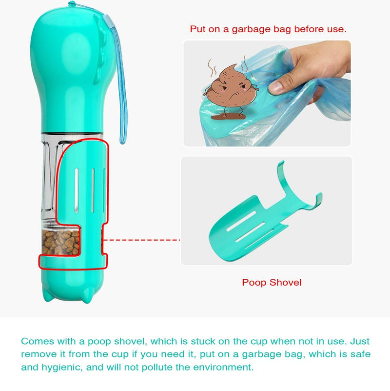 QIXI Pet Water Bottle for Dogs - Dog Travel Water Bottle,Dog Water Dispenser with Food Container and Poop Collection Shovel and Garbage Bag Storage,Multifunctional and Portable - PawsPlanet Australia