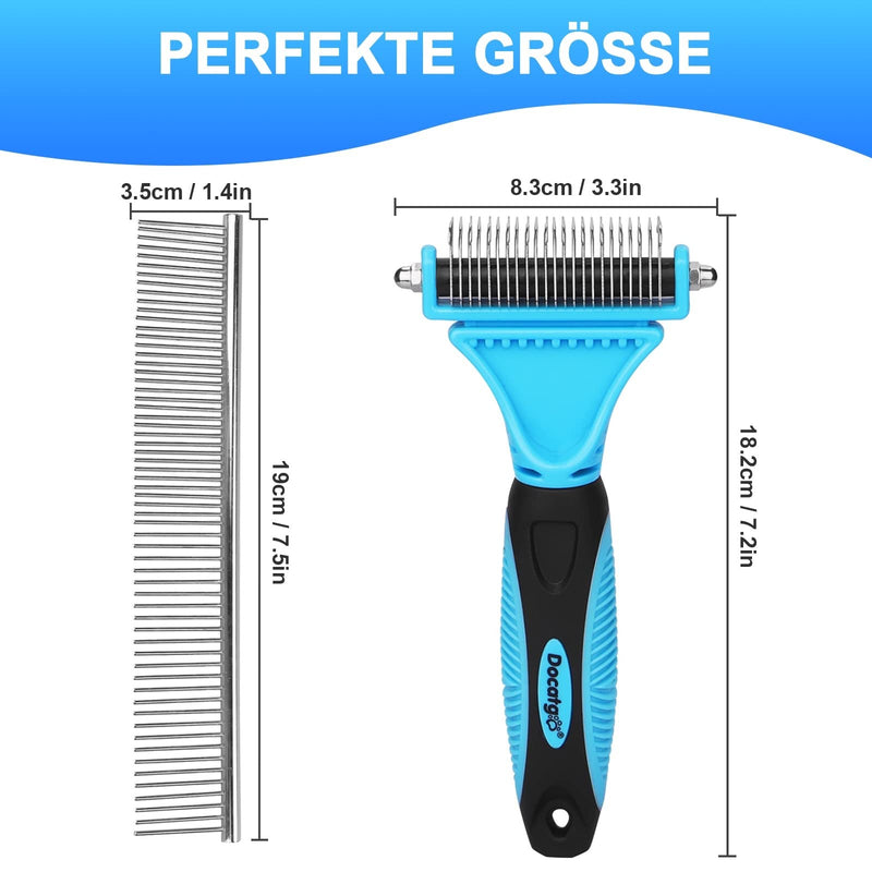 Docatgo dog brush for long hair, dog brush, cat brush, 2 in 1 dog brush for undercoat, dog comb, cat comb, rake comb for medium long hair, easy to remove undercoat and tangles, blue - PawsPlanet Australia