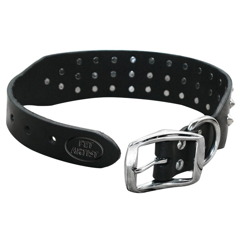 [Australia] - PET ARTIST Genuine Leather Studded Rivet Dog Collar- Heavy Duty Pet Collars L:25'' fits 17-21.5" Neck Black 