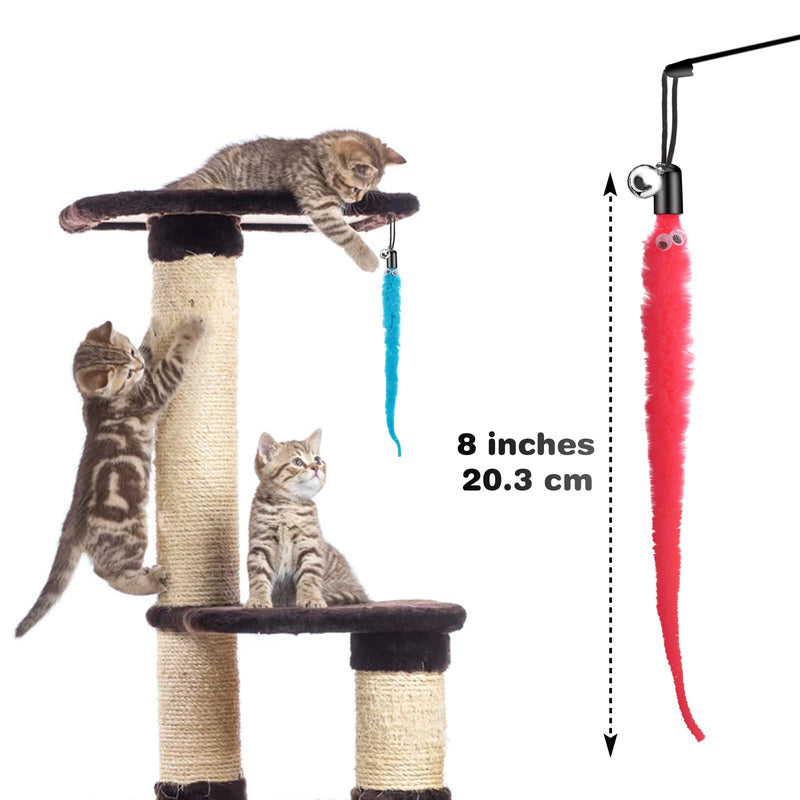 cobee cat toy worms toy replacement with bell, replacement refill, furry tail worm interactive cat hunting toy kitten stick refill attachment for kitten training (12 pieces) 12 x furry tail worms - PawsPlanet Australia