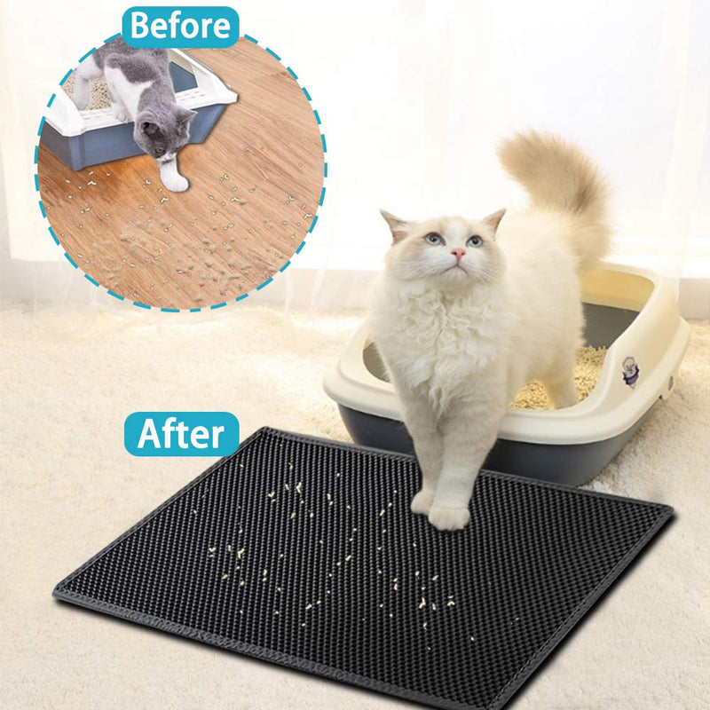 kaxionage Cat Litter Mat, Litter Box Mat,Honeycomb Double Layer Trapping Litter Mat Design,Waterproof Urine Proof Kitty Litter Mat,Easy Clean Scatter Control 15" X 24" Black - PawsPlanet Australia