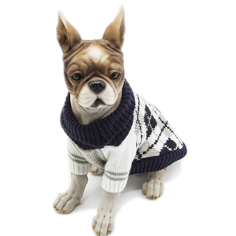 BOBIBI Dog Sweater of The Diamond Plaid Pet Cat Winter Knitwear Warm Clothes,Navy,XS X-Small(Back Length 8") Navy - PawsPlanet Australia