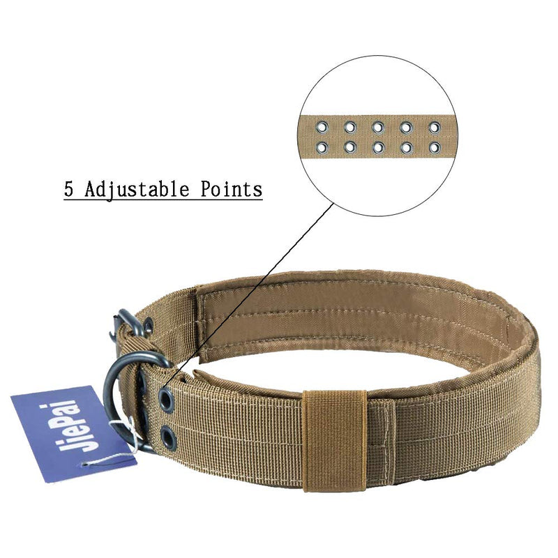 [Australia] - JIEPAI Military Dog Collar Adjustable Nylon k9 Tactical Dog Collar with D-Ring & Buckle Collars for Medium Large Dogs L (18.9"-22.8") Coyote Brown 