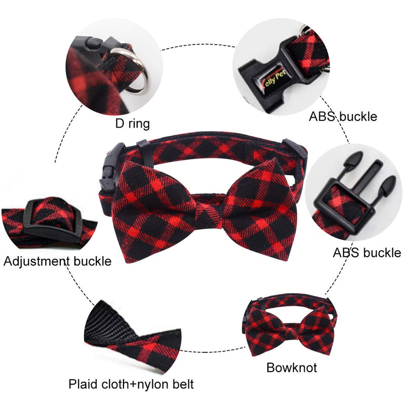 Extra Small Puppy Collar YUESNE 2PCS Dog Bow Tie with Detachable Bow tie Dog Collar Dog Plaid Bow Tie Collar Buckle Outdoor Adventure Training Comfortable Pet Collars Adjustable(M, Red,Black) - PawsPlanet Australia