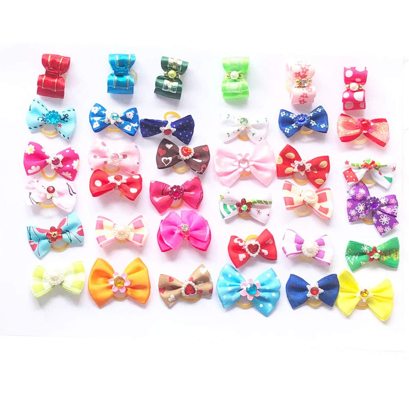 Carykon 40 Pack Pet Hair Bow with Rubber Bands for Yorkie Small Dogs- Assorted Colors Cute - PawsPlanet Australia