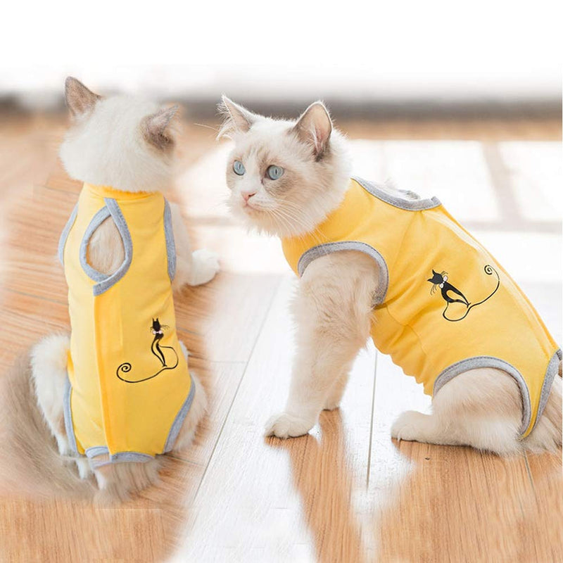 Coppthinktu Cat Recovery Suit for Abdominal Wounds or Skin Diseases Breathable Cat Surgical Recovery Suit for Cats E-Collar Alternative After Surgery Wear Anti Licking Wounds Small A-Yellow - PawsPlanet Australia